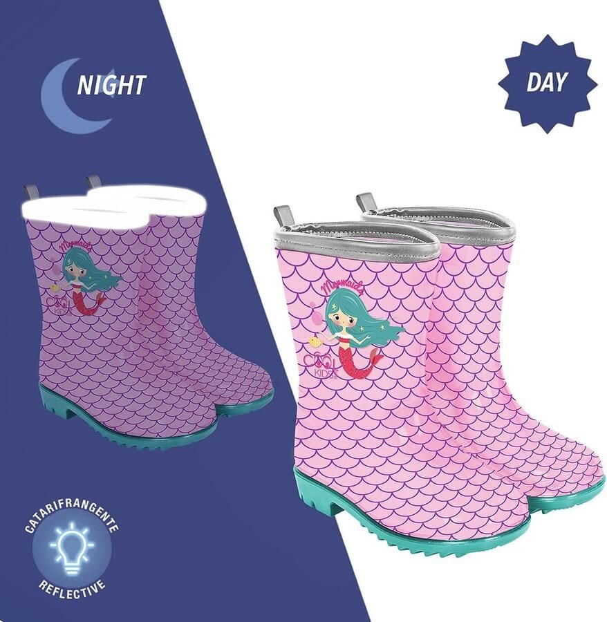 Laarzen Klein Meisjes met Reflecterende Details Wellington Kinder Laarsjes Waterdicht met Antislipzool Roze Regenlaarzen Kleuter met Little Mermaid