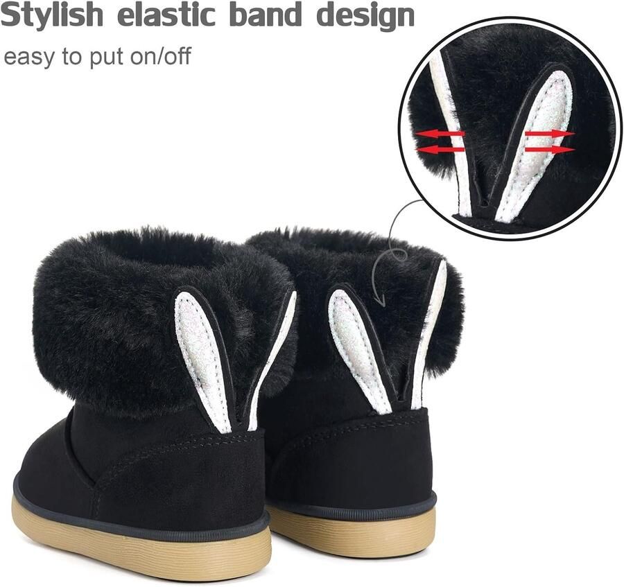 Laarzen meisjes warmte kinderen winter schoenen pluche gevoerd baby enkellaarsjes sneeuw laarzen anti-slip laarzen peuter schoenen slip-on laarzen Zwart B =Etiket