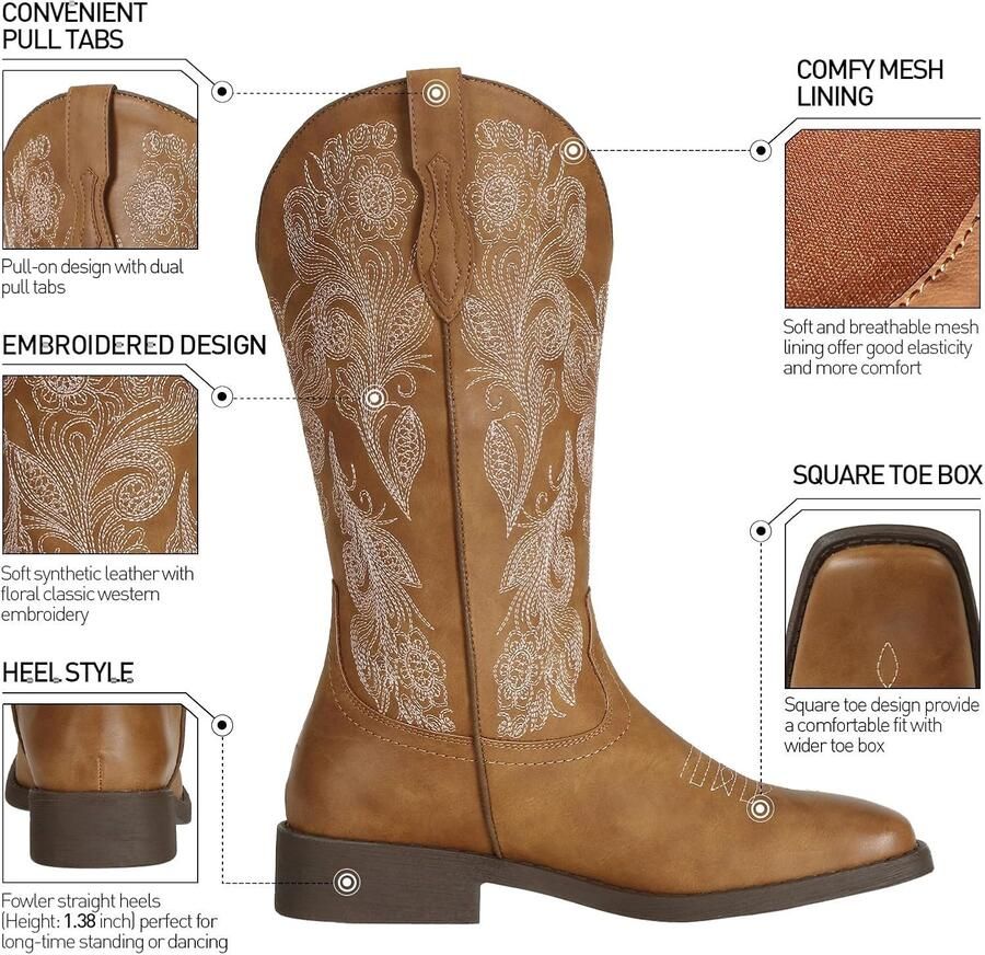 Laarzen met bloemen voor dames cowgirl-laarzen met vierkante neus modieuze westernlaarzen