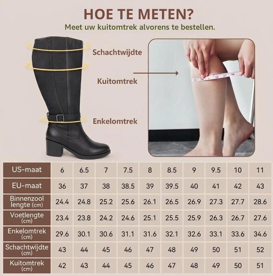 Laarzen met extra brede kuiten stretch-inzetstuk ritssluiting aan de zijkant kniehoog met blokhak