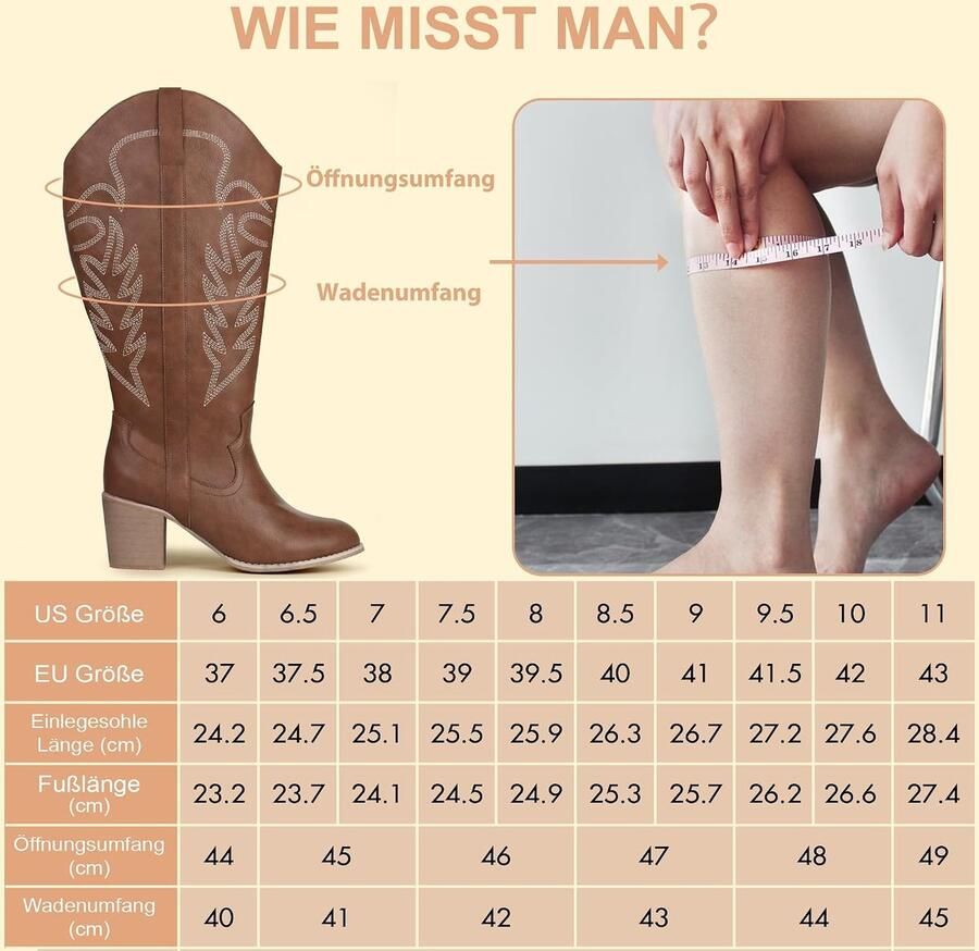 Laarzen met Extra Brede Schacht Geborduurde Western Laarzen Kniehoog
