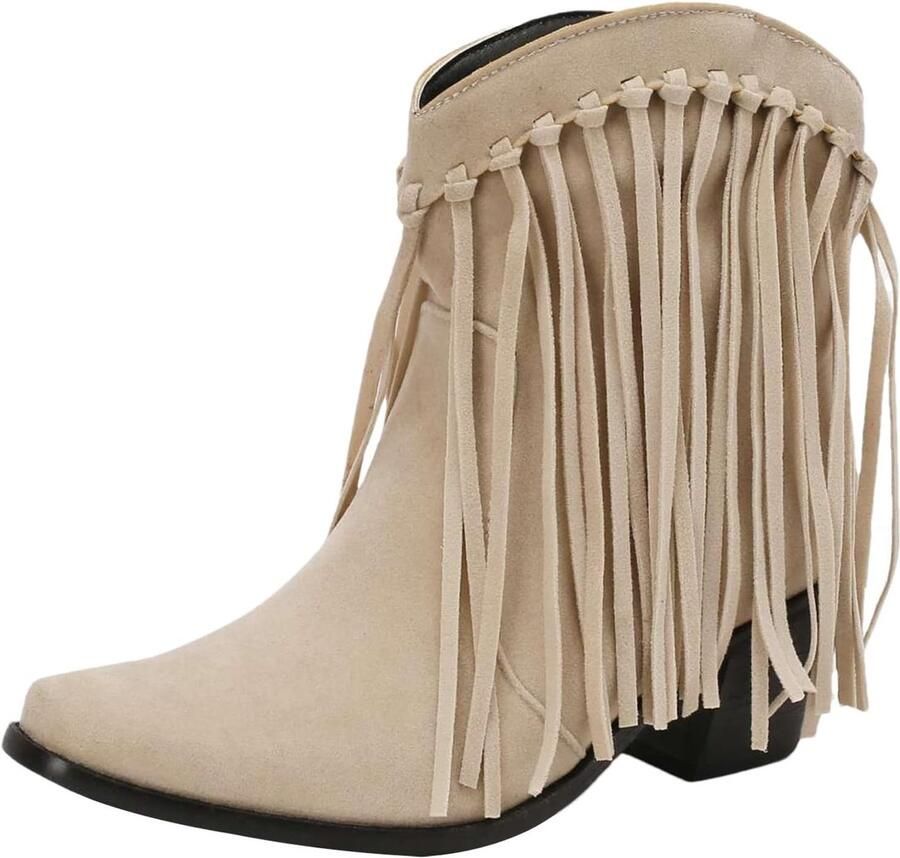 Laarzen Omzoomd Brede Kalf Vierkante Teen Western Bootie