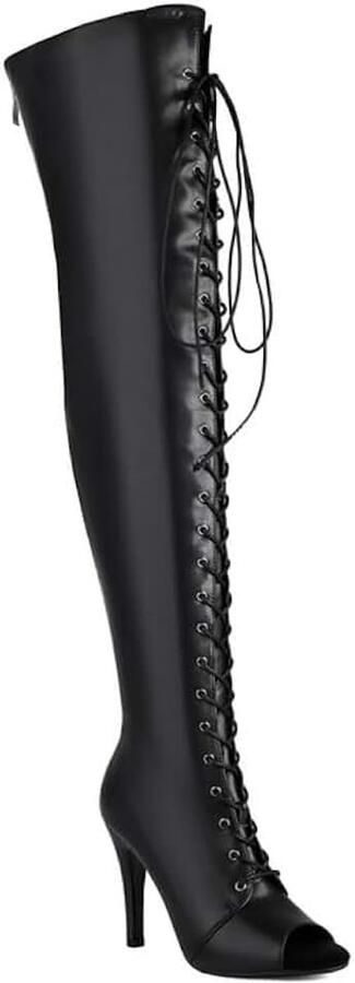 Laarzen overknee stilettohak hoge hakken met veters en ritssluiting