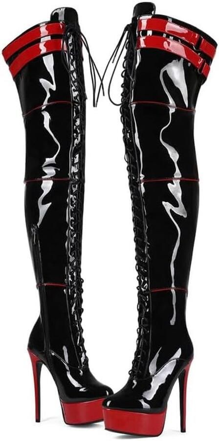 Laarzen plateau stiletto overknee veterlaarzen hoge hakken laarzen met riempjes