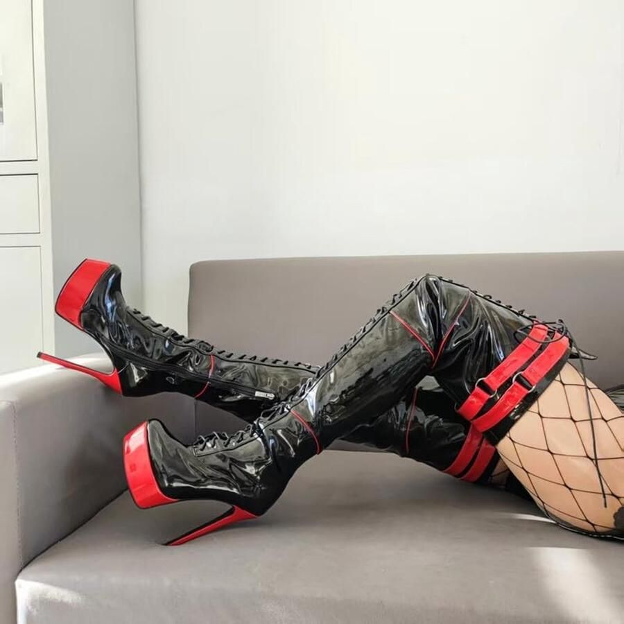 Laarzen plateau stiletto overknee veterlaarzen hoge hakken laarzen met riempjes