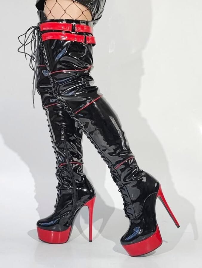 Laarzen plateau stiletto overknee veterlaarzen hoge hakken laarzen met riempjes