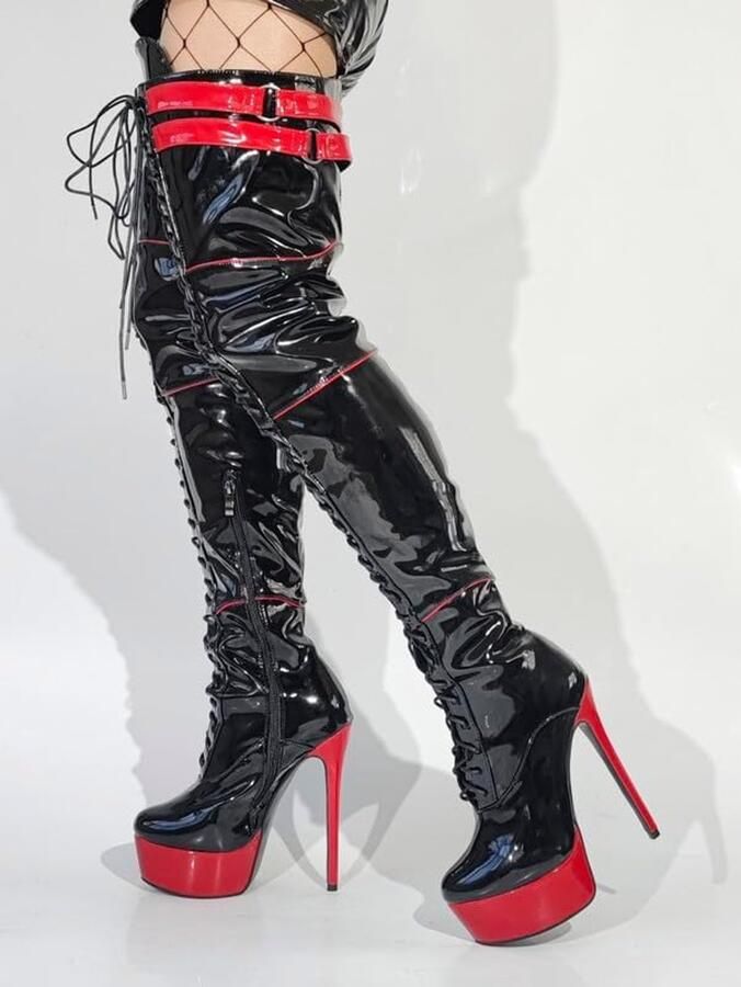 Laarzen plateau stiletto overknee veterlaarzen hoge hakken laarzen met riempjes