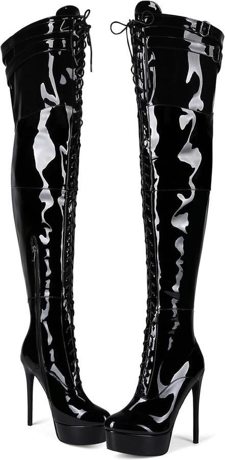 Laarzen plateau stiletto overknees veterlaarzen met ritssluiting hoge hakken laarzen met riempjes