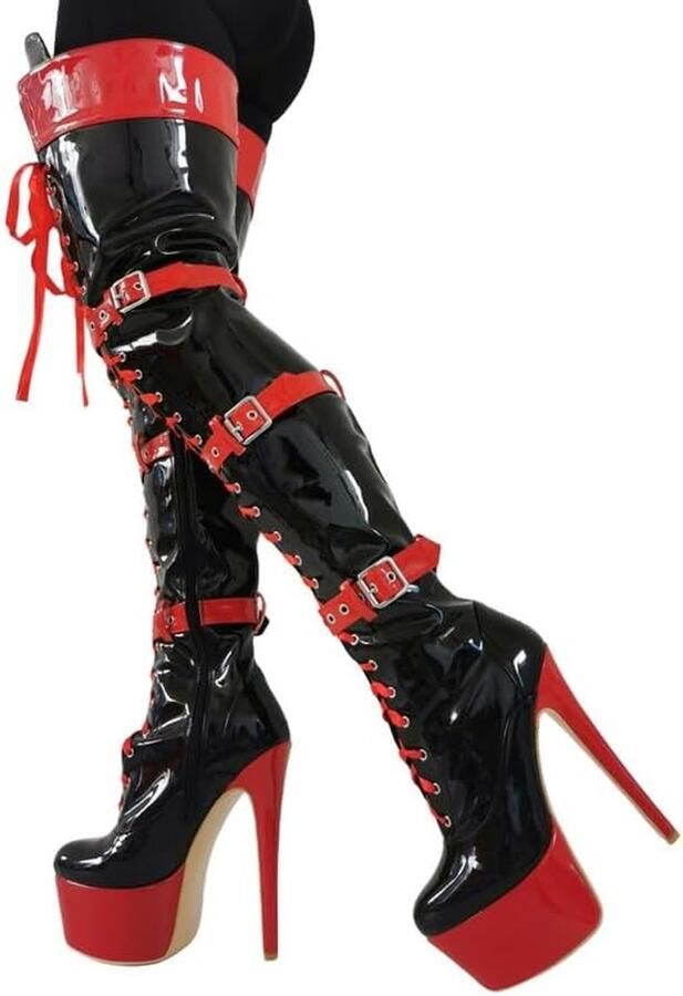 Laarzen platform stiletto veterlaarzen punk motorfiets overknees laklaarzen dijbeenhoog
