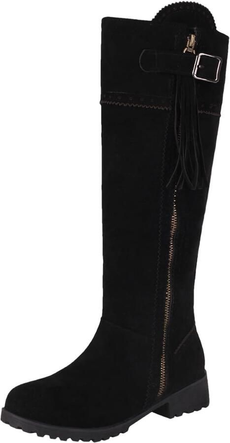 Laarzen Ronde Neus Chunky Hak Side Zip Lange Laarzen Herfst Winter Schoenen