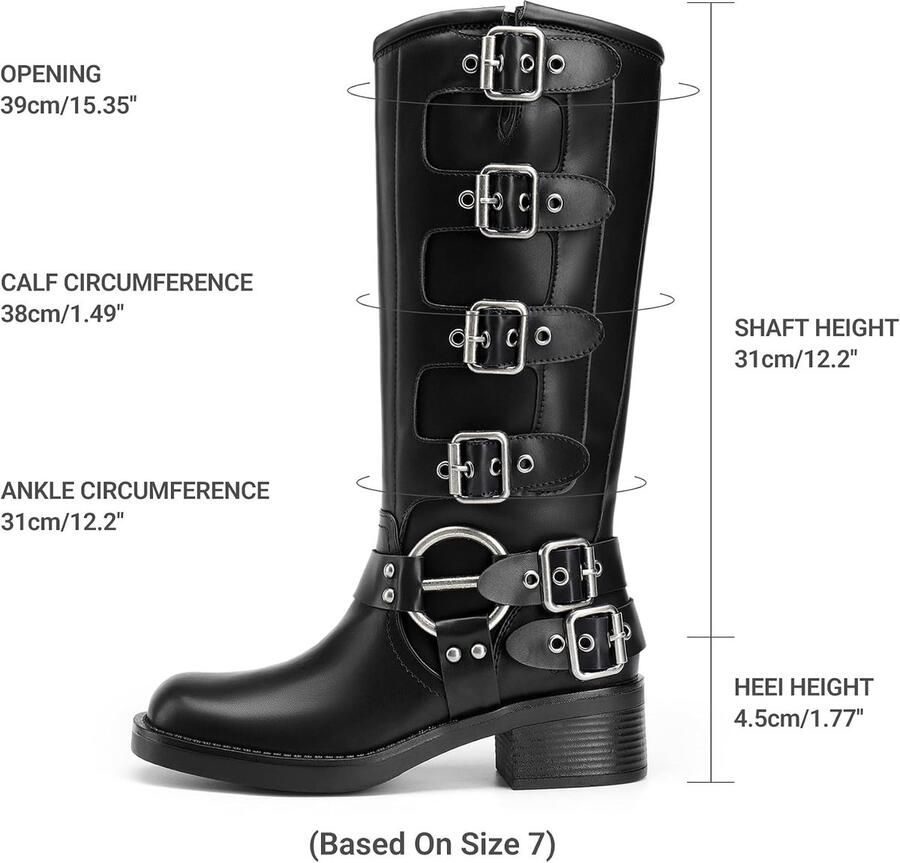 Laarzen Slip On Motorlaarzen Vierkante Teen Chunky Hak Mode Gespen Biker Laarzen