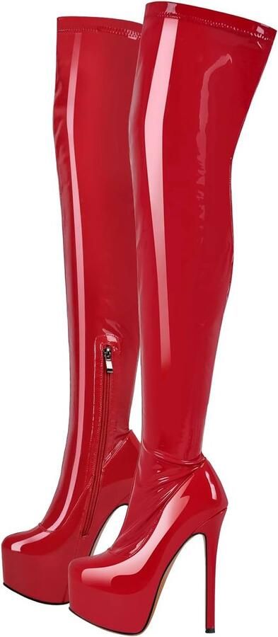 Laarzen tot over de knie met stretch stiletto plateauzool