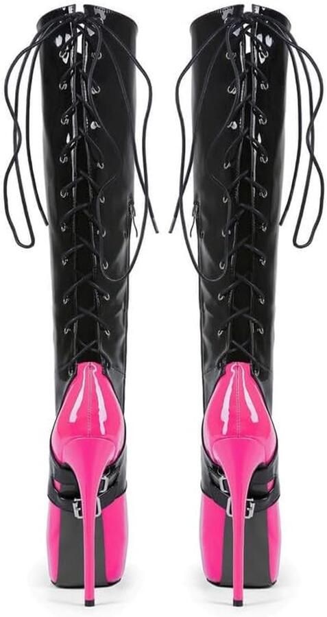 Laarzen tweekleurige stiletto laarzen van lakleer met veters en ritssluiting aan de zijkant
