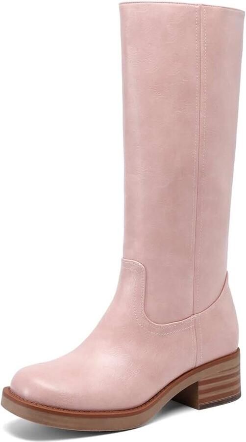 Laarzen Vierkante Teen Platform Chunky Blok Hak Banaan Campus Laarzen voor Vrouwen Comfortabele Lage Hak Side Rits Womens Rijden Hoge Laarzen