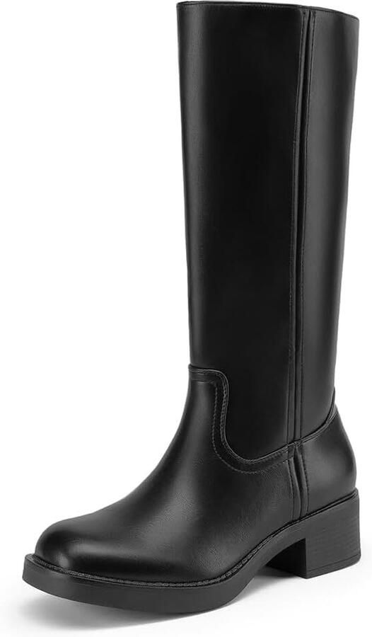 Laarzen Vierkante Teen Platform Chunky Blok Hak Banaan Campus Laarzen voor Vrouwen Comfortabele Lage Hak Side Rits Womens Rijden Hoge Laarzen
