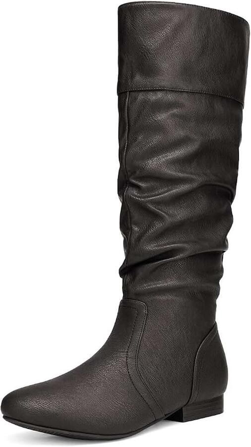 Laarzen voor dames Comfortabele dikke blokhak Puntige neus Rits aan de zijkant Slouchy suède rijlaarzen Slouchy-look platte hak voering van imitatiebont halve ritssluiting verborgen binnenzak elastische band