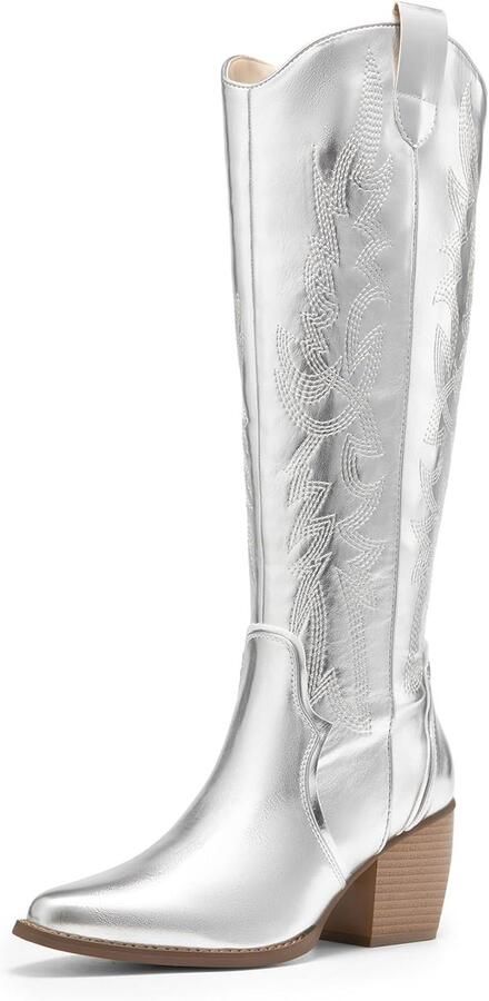 Laarzen voor dames Comfortabele dikke blokhak Puntige neus Rits aan de zijkant Slouchy suède rijlaarzen Klassieke western kniehoge laarzen met dikke hak spitse neus en stijlvol borduurwerk de hele dag comfort met ritssluiting