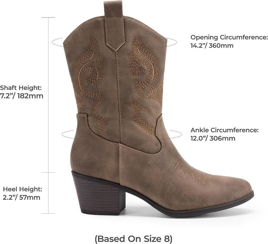 Laarzen voor dames halfhoge cowgirllaarzen met borduurwerk ronde neus westerse dikke lage hak schoenen Cowboylaarzen voor dames halve kuit ronde neus hak modieus comfortabel