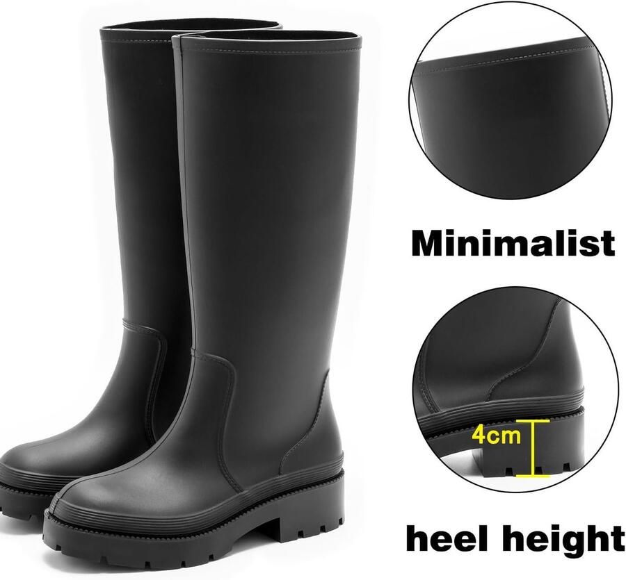 Laarzen voor dames hoge regenlaarzen lange schacht Wellington boots waterdichte rubberen schoenen tuinlaarzen antislip
