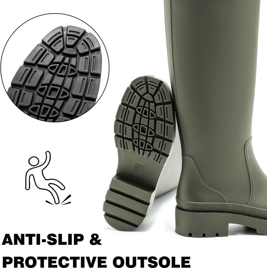Laarzen voor dames hoge regenlaarzen lange schacht Wellington boots waterdichte rubberen schoenen tuinlaarzen antislip