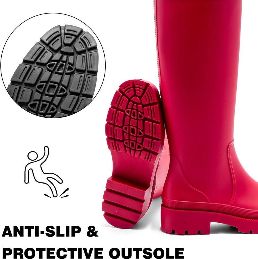 Laarzen voor dames hoge regenlaarzen lange schacht Wellington boots waterdichte rubberen schoenen tuinlaarzen antislip