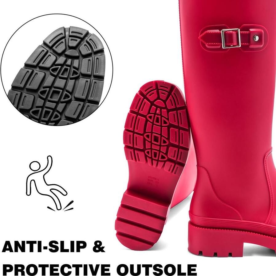 Laarzen voor dames hoge regenlaarzen lange schacht Wellington boots waterdichte rubberen schoenen tuinlaarzen antislip