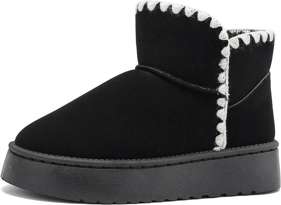 Laarzen voor dames klassieke warme comfortabele sneeuwlaarzen met modieus golfveterdesign binnenzool van traagschuim anti-slip platformzool waterdichte bontvoering enkellaarzen