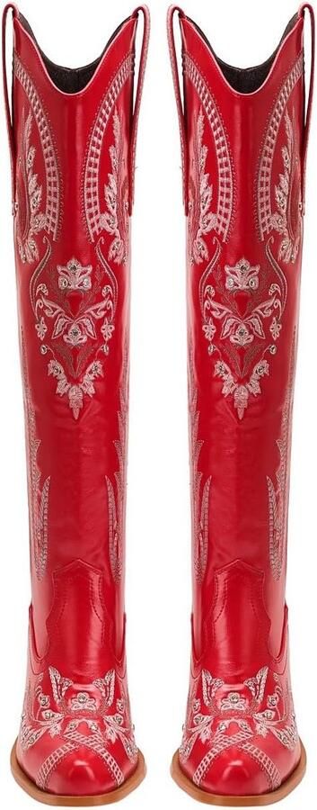 Laarzen voor dames kniehoge snittoe cowgirl westernlaarzen met borduurwerk strass-versieringen