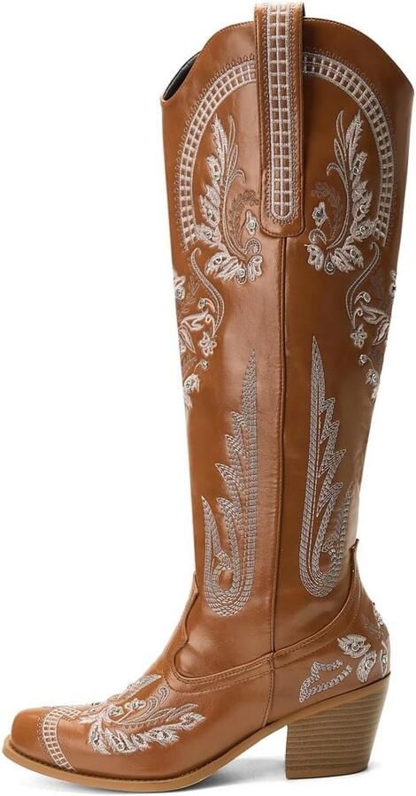 Laarzen voor dames kniehoge snittoe cowgirl westernlaarzen met borduurwerk strass-versieringen