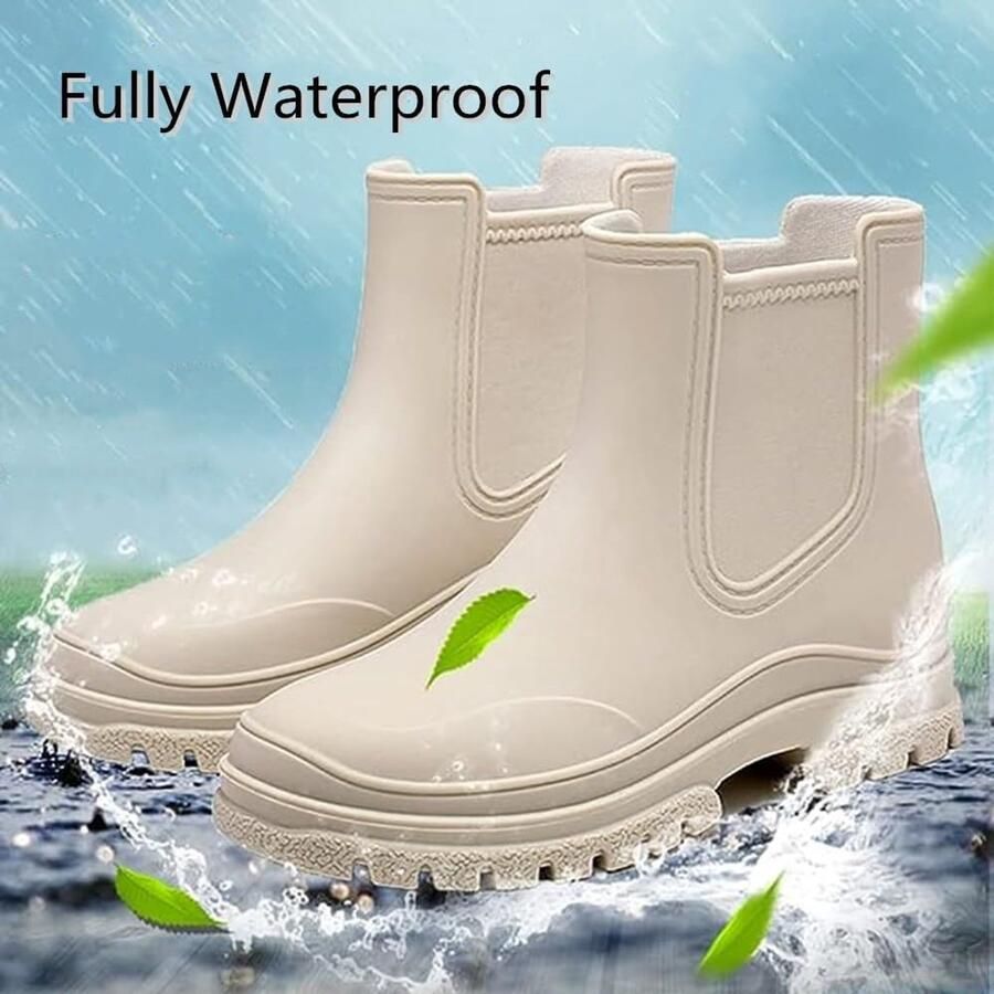 Laarzen voor dames korte slip-on regenlaarzen wellies waterdicht tuinlaarzen zwart