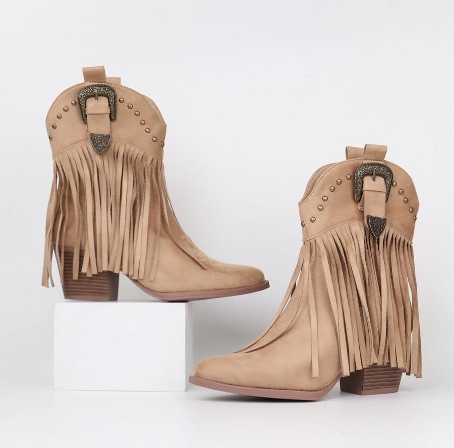 Laarzen voor dames met franjes snip toe om over te trekken westernlaarzen