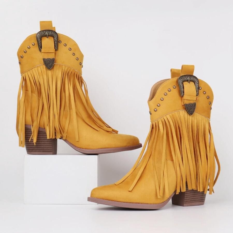 Laarzen voor dames met franjes snip toe om over te trekken westernlaarzen