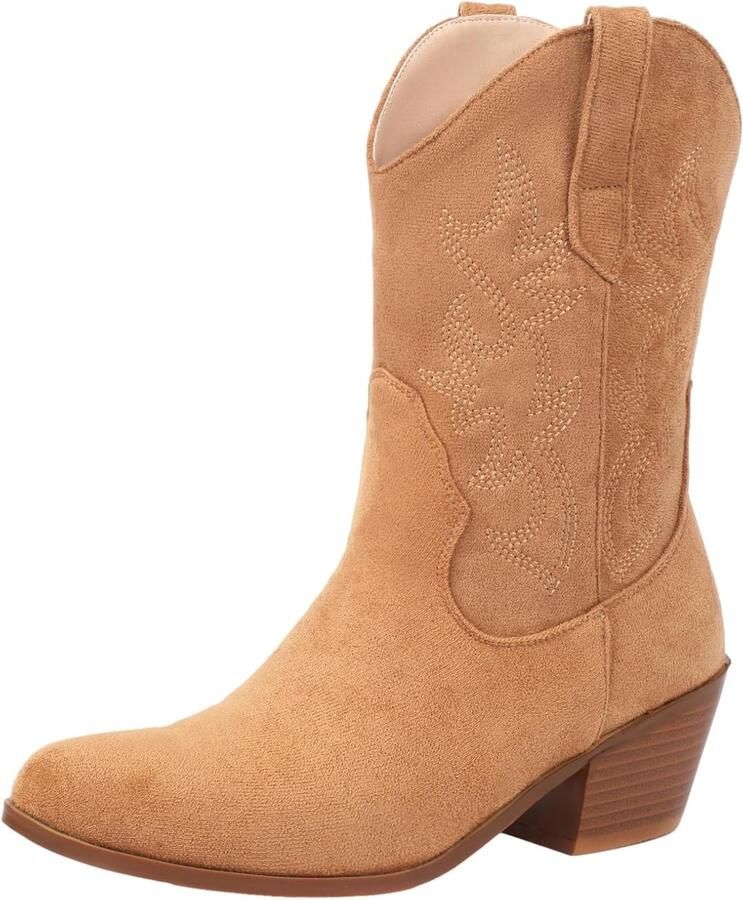 Laarzen voor Dames Westernlaarzen Midden Kalf Geborduurd Cowgirl Schoenen