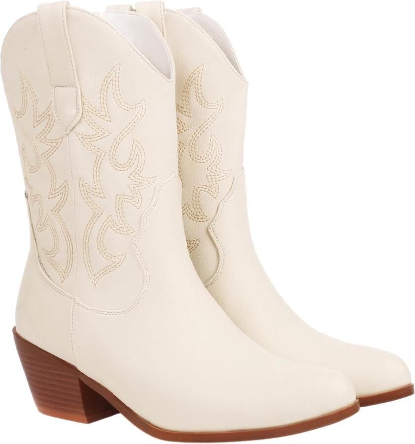 Laarzen voor Dames Westernlaarzen Midden Kalf Geborduurd Cowgirl Schoenen