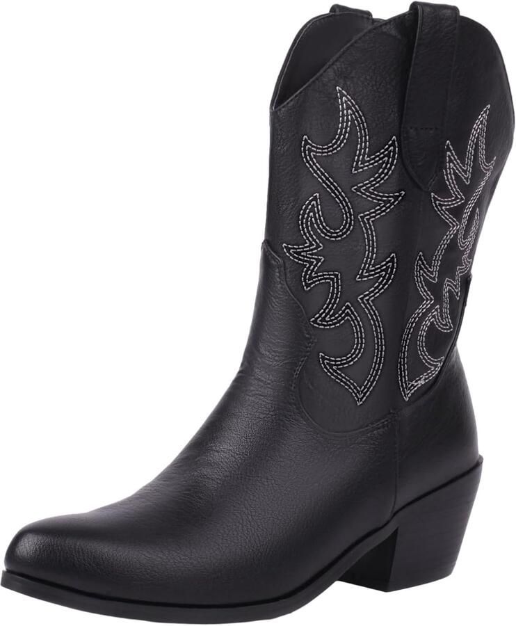 Laarzen voor Dames Westernlaarzen Midden Kalf Geborduurd Cowgirl Schoenen