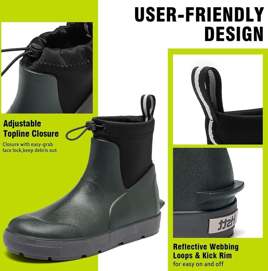 Laarzen voor heren waterdicht halfhoog korte rijlaarzen antislip gevoerd rubberen schoenen ademend basismode regenschoenen met beknoopbare nylon manchet