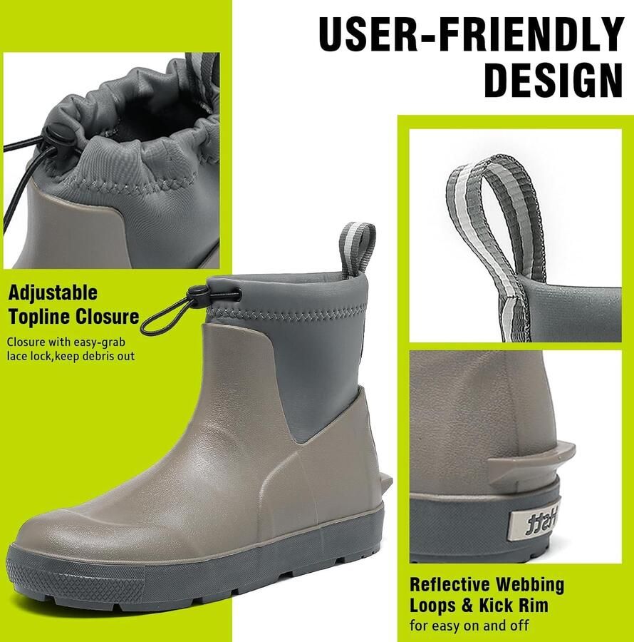 Laarzen voor heren waterdicht halfhoog korte rijlaarzen antislip gevoerd rubberen schoenen ademend basismode regenschoenen met beknoopbare nylon manchet