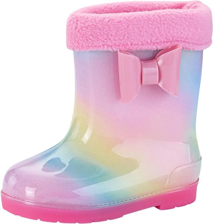 Laarzen voor kinderen gevoerd regenboogkleur kleurverloop regenlaarzen kinderen baby waterdicht winter rubberen laarzen en enkellaarzen