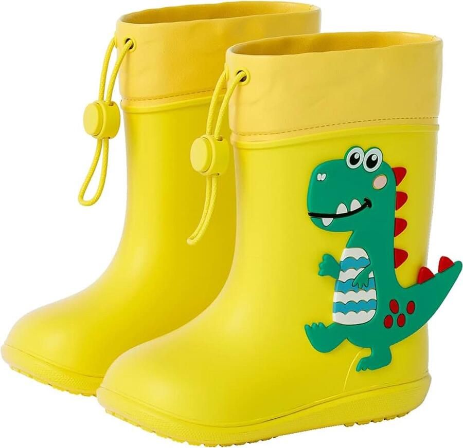 Laarzen voor kinderen rubberlaarzen voor en vederlicht 360 graden buiging regenschoenen met verstelbaar trekkoord voor kleine kinderen 3D-dinosauruspatroon 21-31