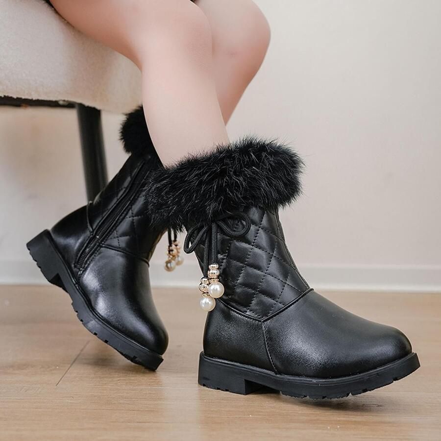 Laarzen voor meisjes in herfst en winter met plateauzool antislip warm comfortabel effen met strik en ritssluiting aan de zijkant
