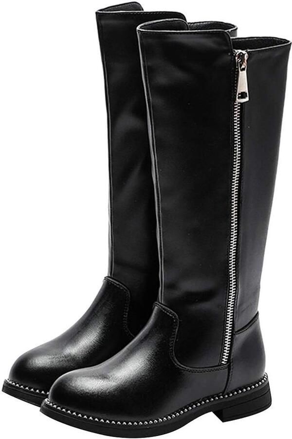 Laarzen voor meisjes kniehoge ritssluiting gevoerd met imitatiebont met blokhak lage hak winterschoenen