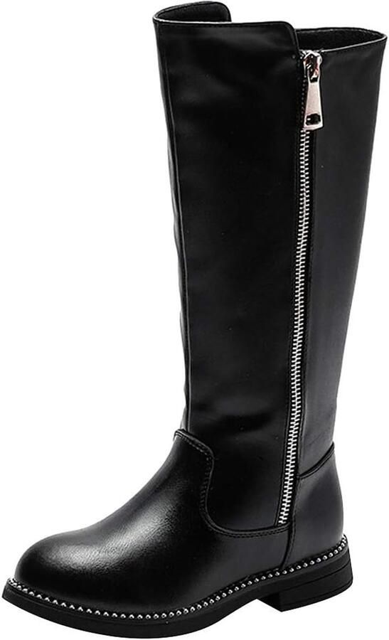 Laarzen voor meisjes kniehoge ritssluiting gevoerd met imitatiebont met blokhak lage hak winterschoenen