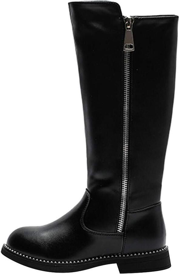 Laarzen voor meisjes kniehoge ritssluiting gevoerd met imitatiebont met blokhak lage hak winterschoenen