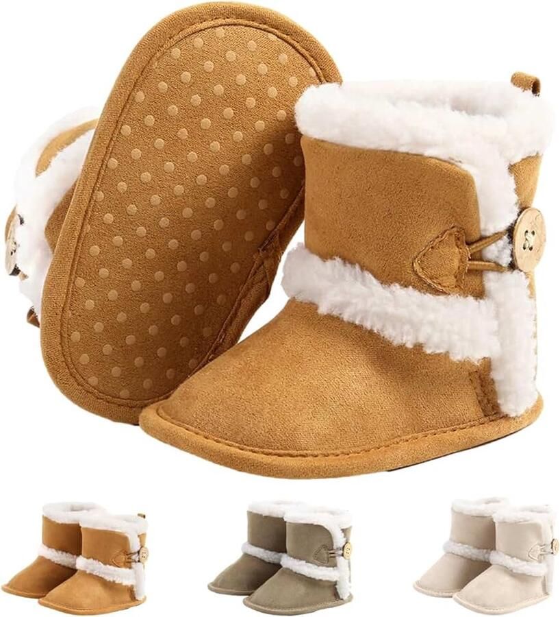 Laarzen voor pasgeborenen winter warm kinderen sneeuwlaarzen zachte onderkant antislip katoen plat vacht sok bootie verstelbaar voor meisjes van I Brown