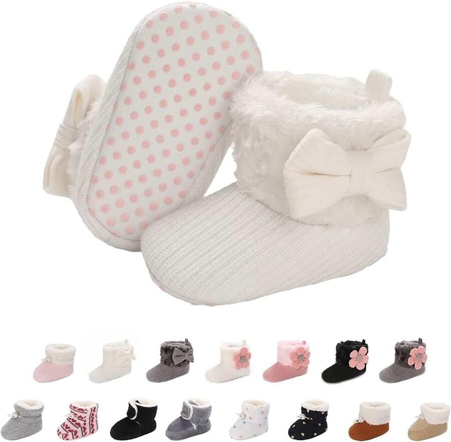 Laarzen voor pasgeborenen winter warm kinderen sneeuwlaarzen zachte onderkant antislip katoen plat vacht sok bootie verstelbaar voor meisjes van en wit