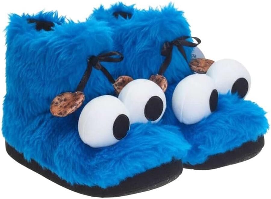 Labels Sesamstraat 3D-pantoffels pluche koekiemonster blauw pantoffels met vacht en antislip noppen huislaarzen blauw 35 36