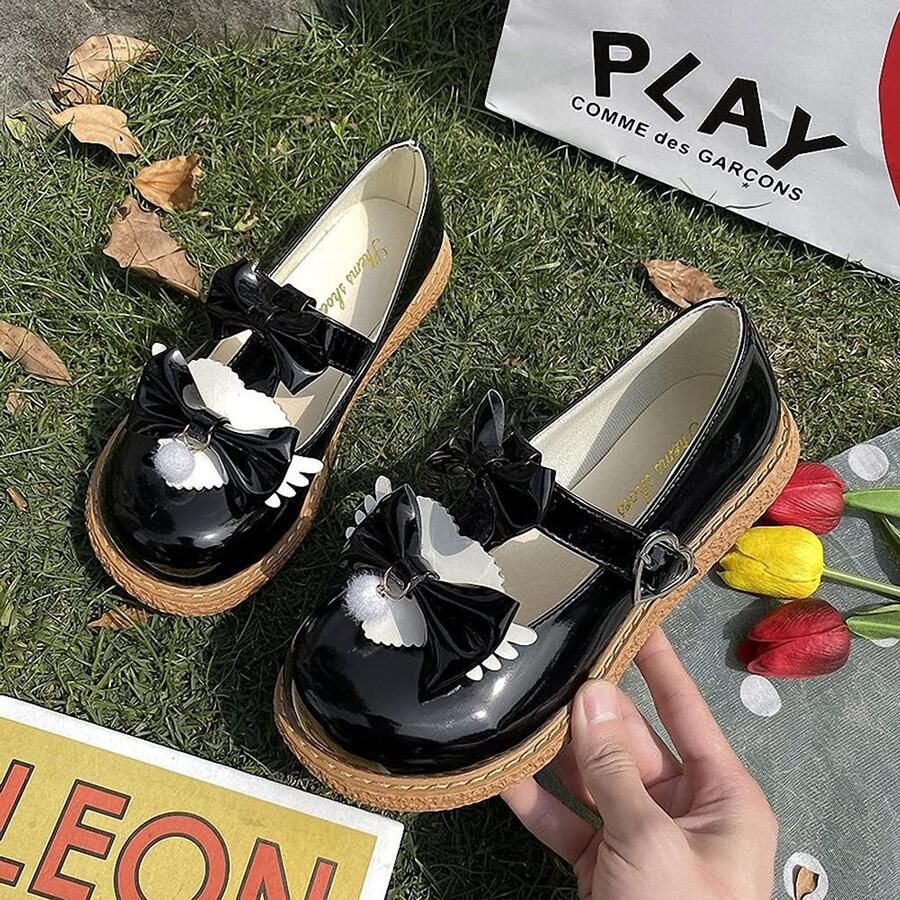 Lace Pumps met Strik en Blokhak voor Vrouwen Kawaii Cosplay Mary Jane Schoenen in Schattige Stijl