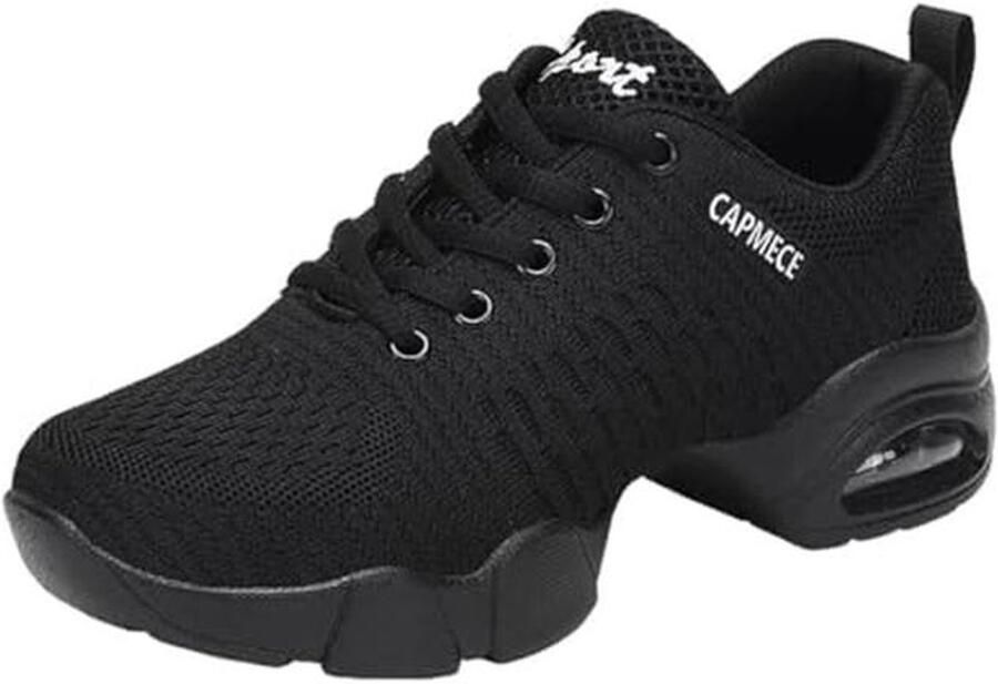 Lichte Dansschoenen voor Dames Zwarte Veterschoenen met Luchtkussen voor Training en Jazzdance