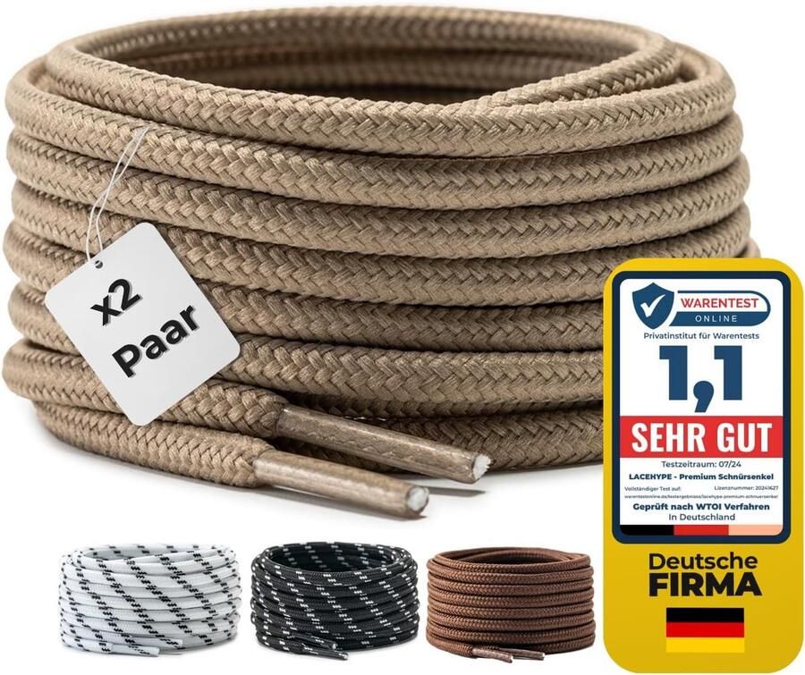 LaceHype 2 Pairs of Premium Round Laces Diameter 4 mm for Work Shoes Boots Outdoor Shoes and Sports Shoes ShopVlot