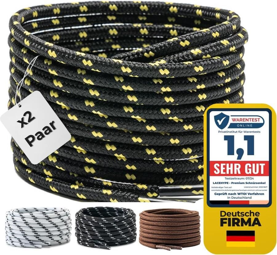 LaceHype 2 Pairs of Premium Round Laces Diameter 4.5 mm for Work Shoes Boots Outdoor Shoes and Sports Shoes ShopVlot